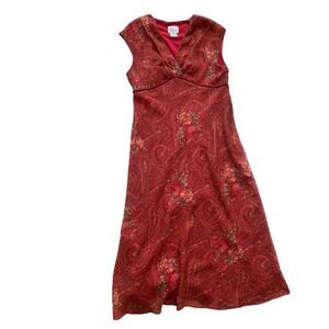 K Studio Women's Size 14 Red‎ Paisley Floral V-Neck Midi Dress